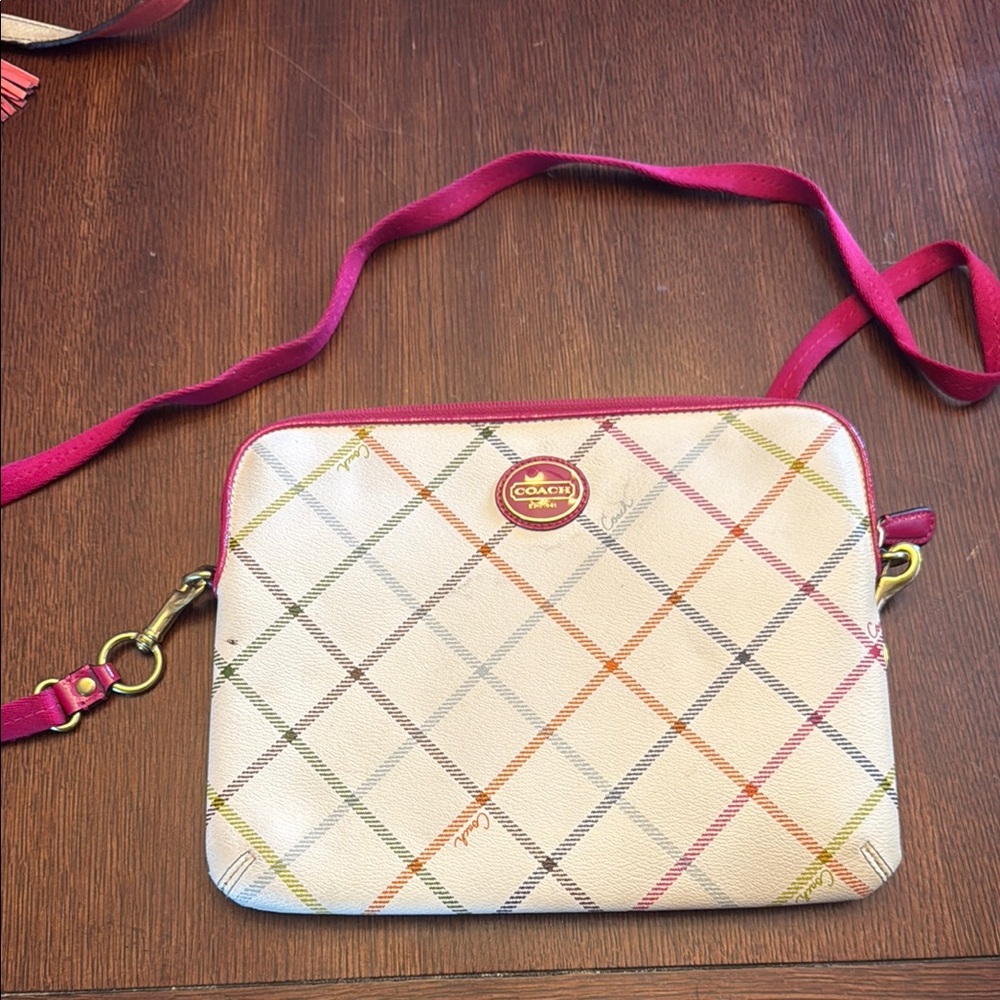 Coach Cream and Pink Quilted Crossbody laptop/ IPad  Bag